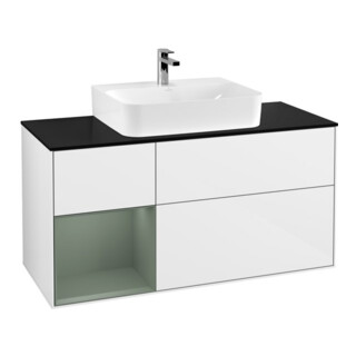 V&B Meuble sous lavabo Finion 120 cm, Pl blanc mat, Rg laqué olivier mat, laqué brillant blanc