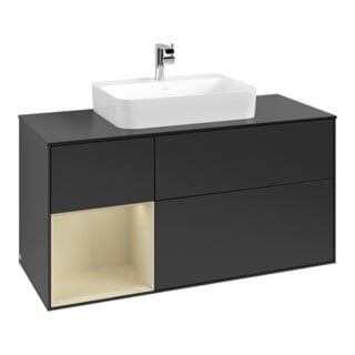 V&B Meuble sous lavabo Finion 120 cm, Pl blanc mat, Rg laqué si G mat La, bleu mat Lac