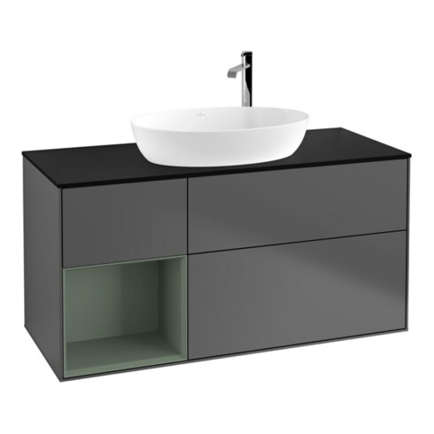 V&B Meuble sous lavabo Finion 120 cm, Pl blanc mat, Rg Olive mat laqué, Anthracite m