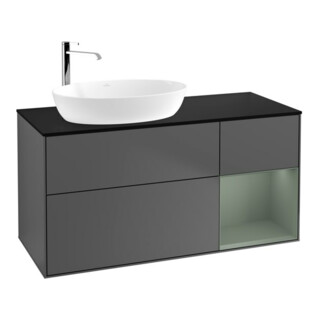 V&B Meuble sous lavabo Finion 120 cm, Pl blanc mat, Rg olivier mat laqué, Anthracite m