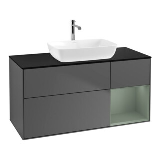 V&B Meuble sous lavabo Finion 120 cm, Pl blanc mat, Rg olivier mat laqué, anthracite mat