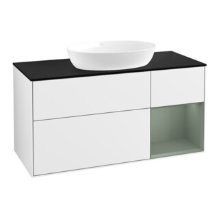 V&B Meuble sous lavabo Finion 120 cm, Pl blanc mat, Rg olivier mat laqué, blanc brillant laqué