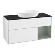 V&B Meuble sous lavabo Finion 120 cm, Pl blanc mat, Rg olivier mat laqué, blanc brillant laqué