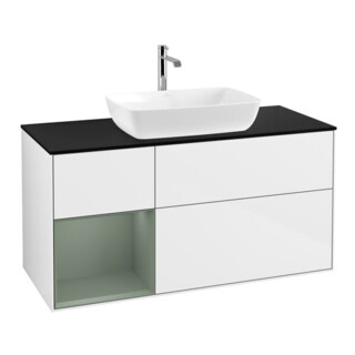 V&B Meuble sous lavabo Finion 120 cm, Pl blanc mat, Rg olivier mat laqué, blanc brillant laqué