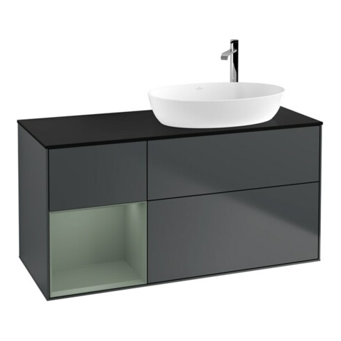 V&B Meuble sous lavabo Finion 120 cm, Pl blanc mat, Rg olivier mat laqué, md bleu mat laqué