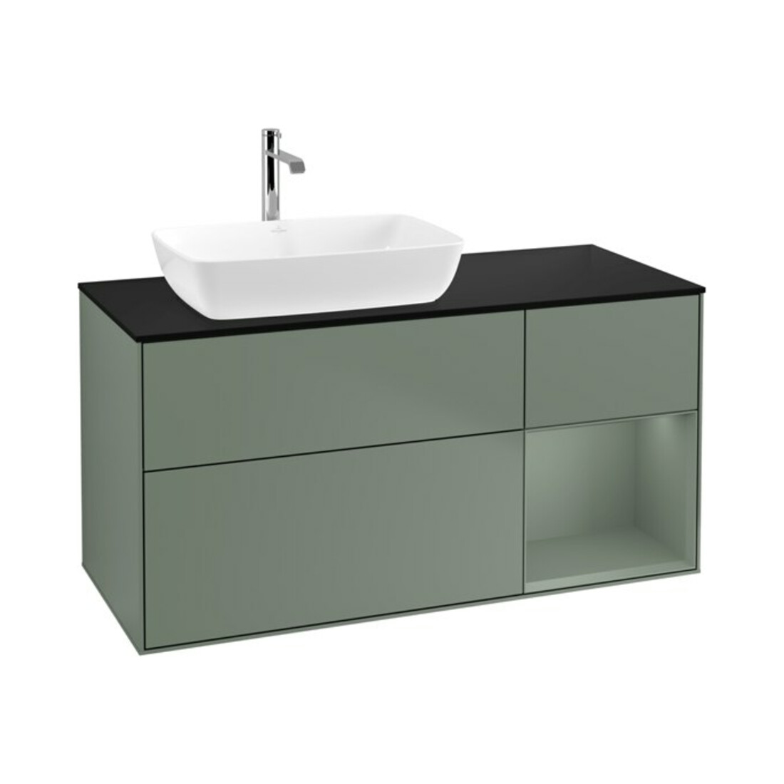 V&B Meuble sous lavabo Finion 120 cm, Pl blanc mat, Rg olivier mat laqué, olivier mat laqué