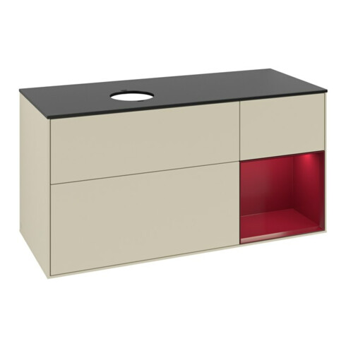 V&B Meuble sous-lavabo Finion 120 cm, Pl blanc mat, Rg Peau mat laqué, si Gris mat laqué