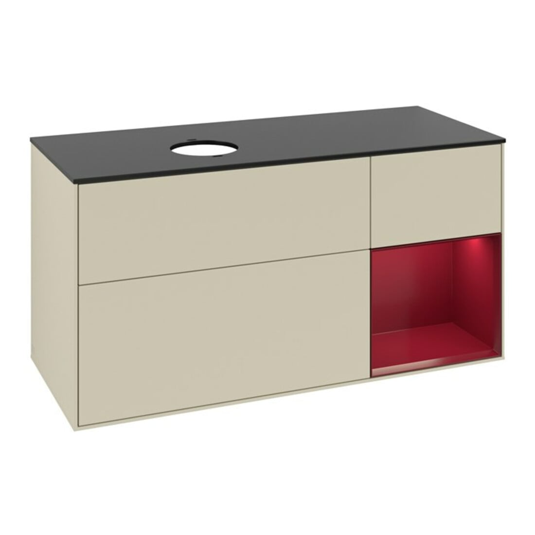 V&B Meuble sous-lavabo Finion 120 cm, Pl blanc mat, Rg Peau mat laqué, si Gris mat laqué