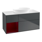 V&B Meuble sous lavabo Finion 120 cm, Pl blanc mat, Rg Peo mat La, md bleu mat laqué