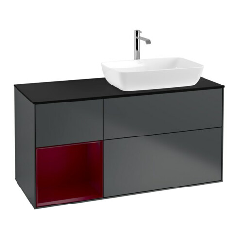 V&B Meuble sous lavabo Finion 120 cm, Pl blanc mat, Rg Peo mat Laqué, avec bl. mat Lacqué