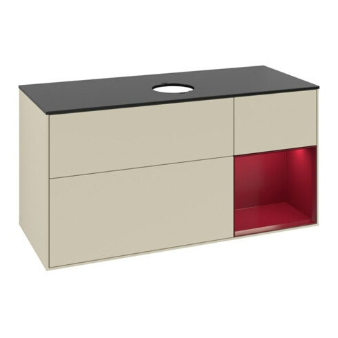 V&B Meuble sous lavabo Finion 120 cm, Pl blanc mat, Rg Peo mat laqué, si Gr mat laqué