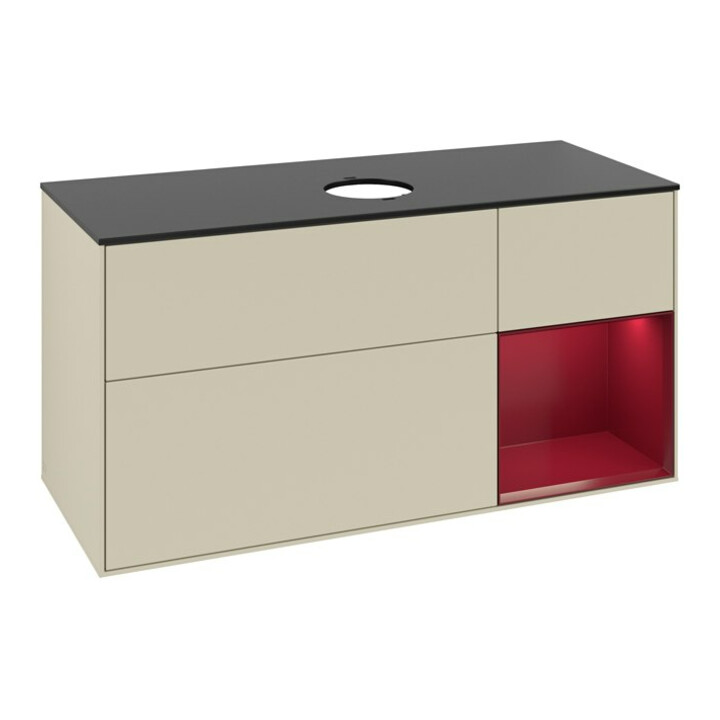 V&B Meuble sous lavabo Finion 120 cm, Pl blanc mat, Rg Peo mat laqué, si Gr mat laqué