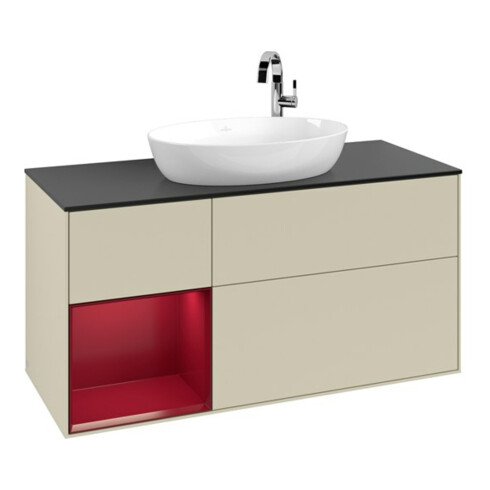 V&B Meuble sous lavabo Finion 120 cm, Pl blanc mat, Rg Perle mat laqué, si Gris mat laqué