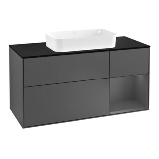 V&B Meuble sous lavabo Finion 120 cm, Pl blanc mat, Rg rouge Am, Anthracite mat