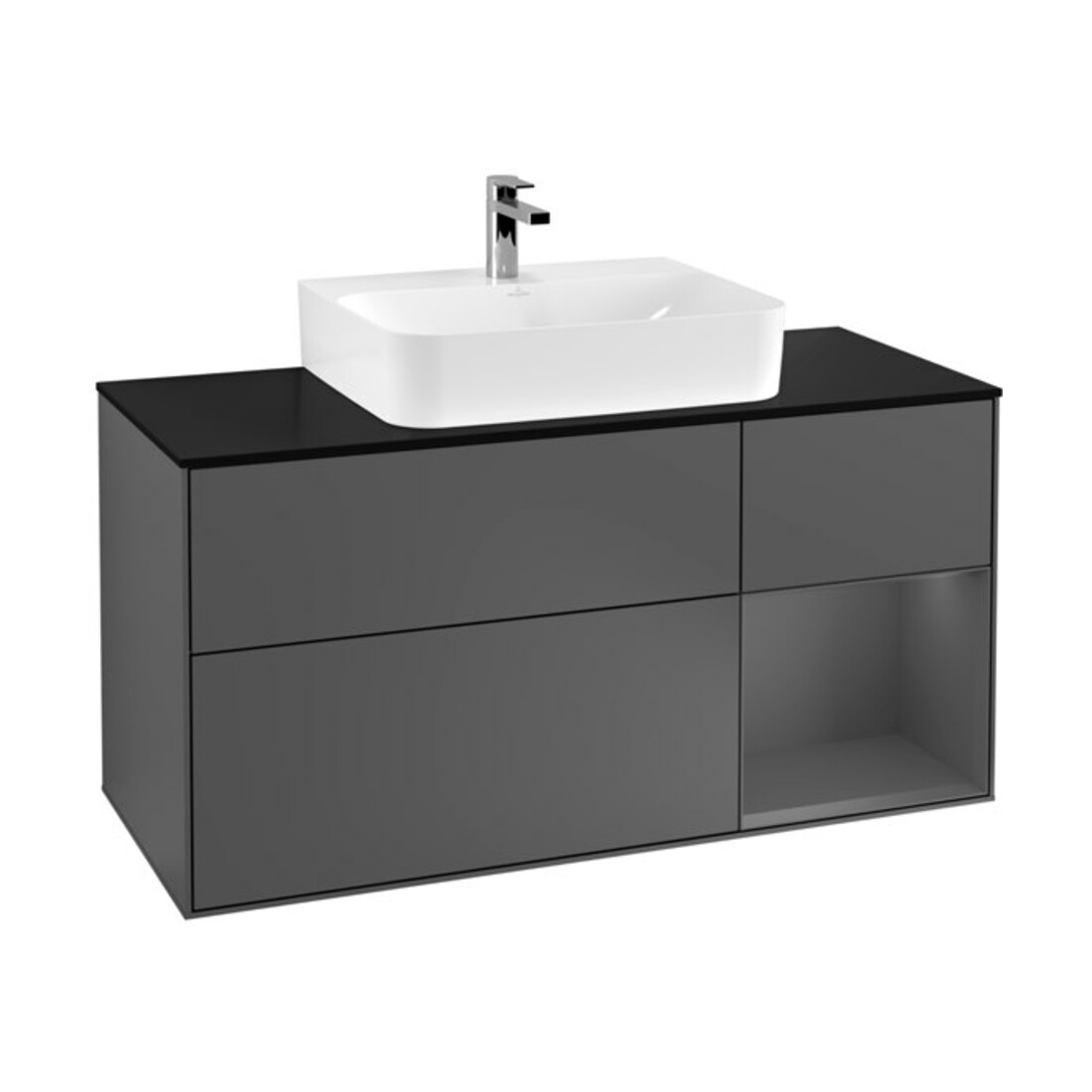 V&B Meuble sous lavabo Finion 120 cm, Pl blanc mat, Rg rouge Amarante, Anthracite mat