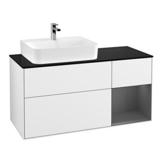 V&B Meuble sous lavabo Finion 120 cm, Pl blanc mat, Rg rouge Ambré, brillant blanc Lac