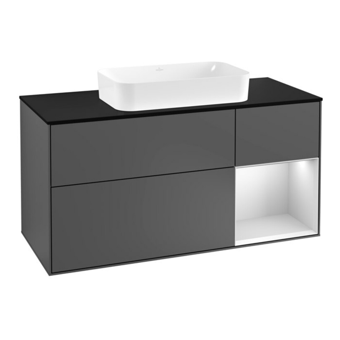 V&B Meuble sous lavabo Finion 120 cm, Pl blanc mat, Rg rouge blanc mat Lac, Anthracite m