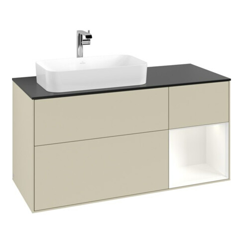 V&B Meuble sous lavabo Finion 120 cm, Pl blanc mat, Rg rouge blanc mat Lac, si Gris mat Lac