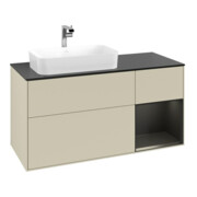 V&B Meuble sous lavabo Finion 120 cm, Pl blanc mat, Rg rouge blanc mat Lac, si Gris mat Lac