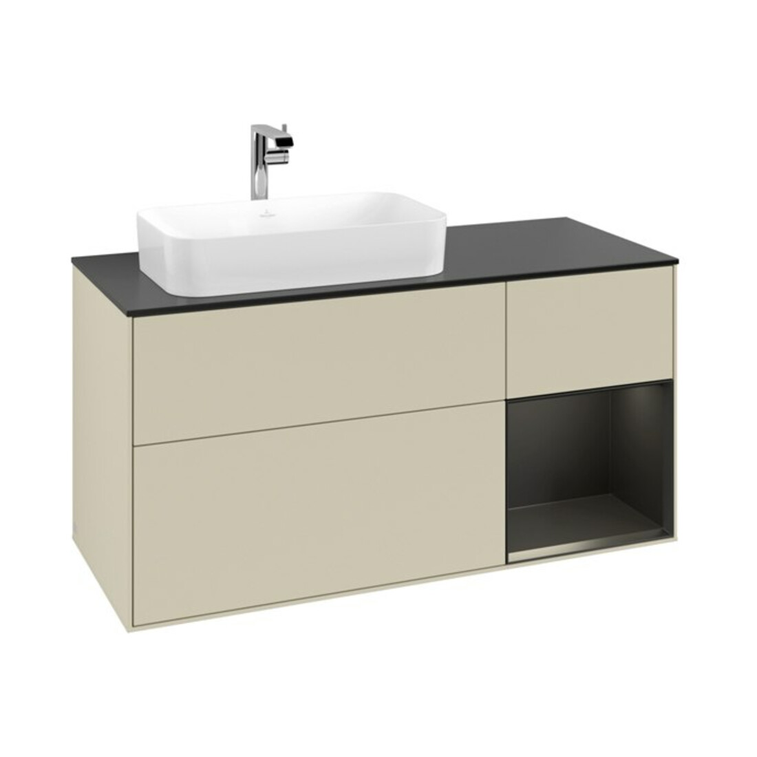 V&B Meuble sous lavabo Finion 120 cm, Pl blanc mat, Rg rouge blanc mat Lac, si Gris mat Lac