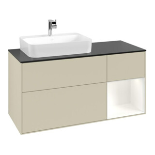 V&B Meuble sous lavabo Finion 120 cm, Pl blanc mat, Rg rouge blanc mat Lac, si Gris mat Lac