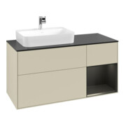 V&B Meuble sous lavabo Finion 120 cm, Pl blanc mat, Rg rouge blanc mat Lac, si Gris mat Lac