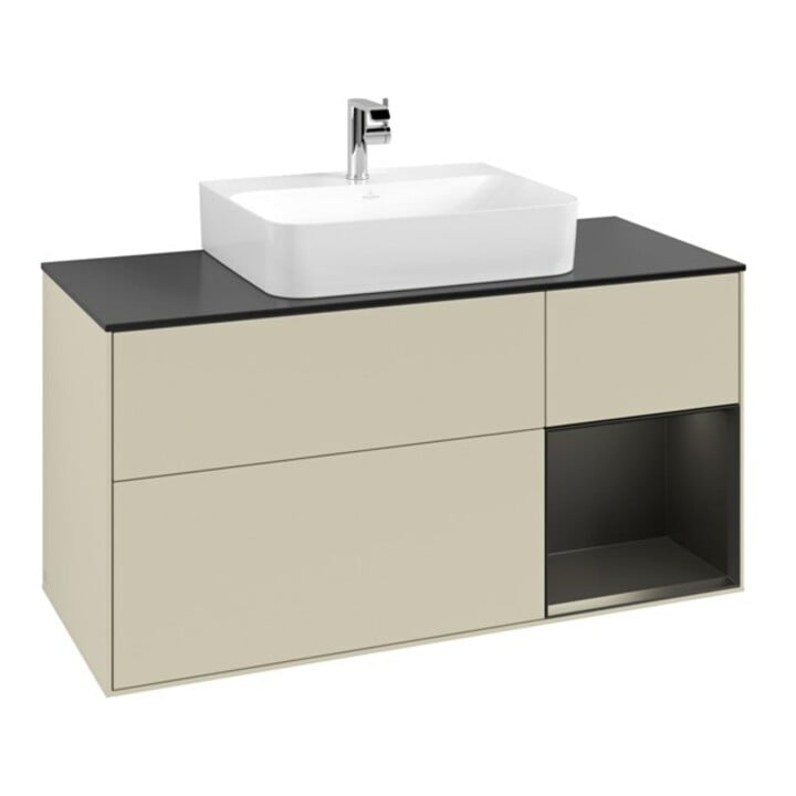 V&B Meuble sous lavabo Finion 120 cm, Pl blanc mat, Rg rouge blanc mat Lac, si Gris mat Lac