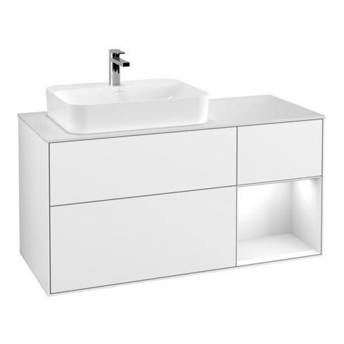V&B Meuble sous lavabo Finion 120 cm, Pl blanc mat, Rg rouge gris blanc Lac, brillant blanc Lac