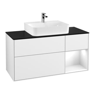 V&B Meuble sous lavabo Finion 120 cm, Pl blanc mat, Rg rouge gris, Lac brillant blanc Lac