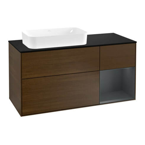 V&B Meuble sous-lavabo Finion 120 cm, Pl blanc mat, Rg rouge mat brillant, noyer veinée