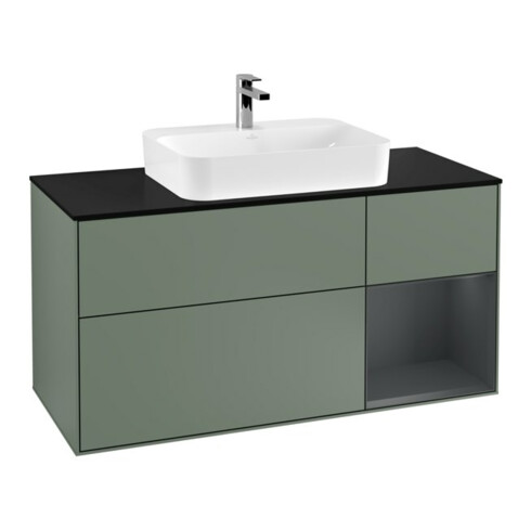 V&B Meuble sous-lavabo Finion 120 cm, Pl blanc mat, Rg rouge médium blanc mat, Laque olivier mat