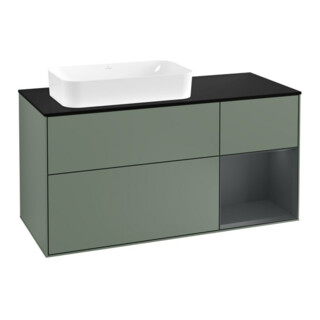 V&B Meuble sous lavabo Finion 120 cm, Pl blanc mat, Rg rouge médium brillant, Ol mat laqué