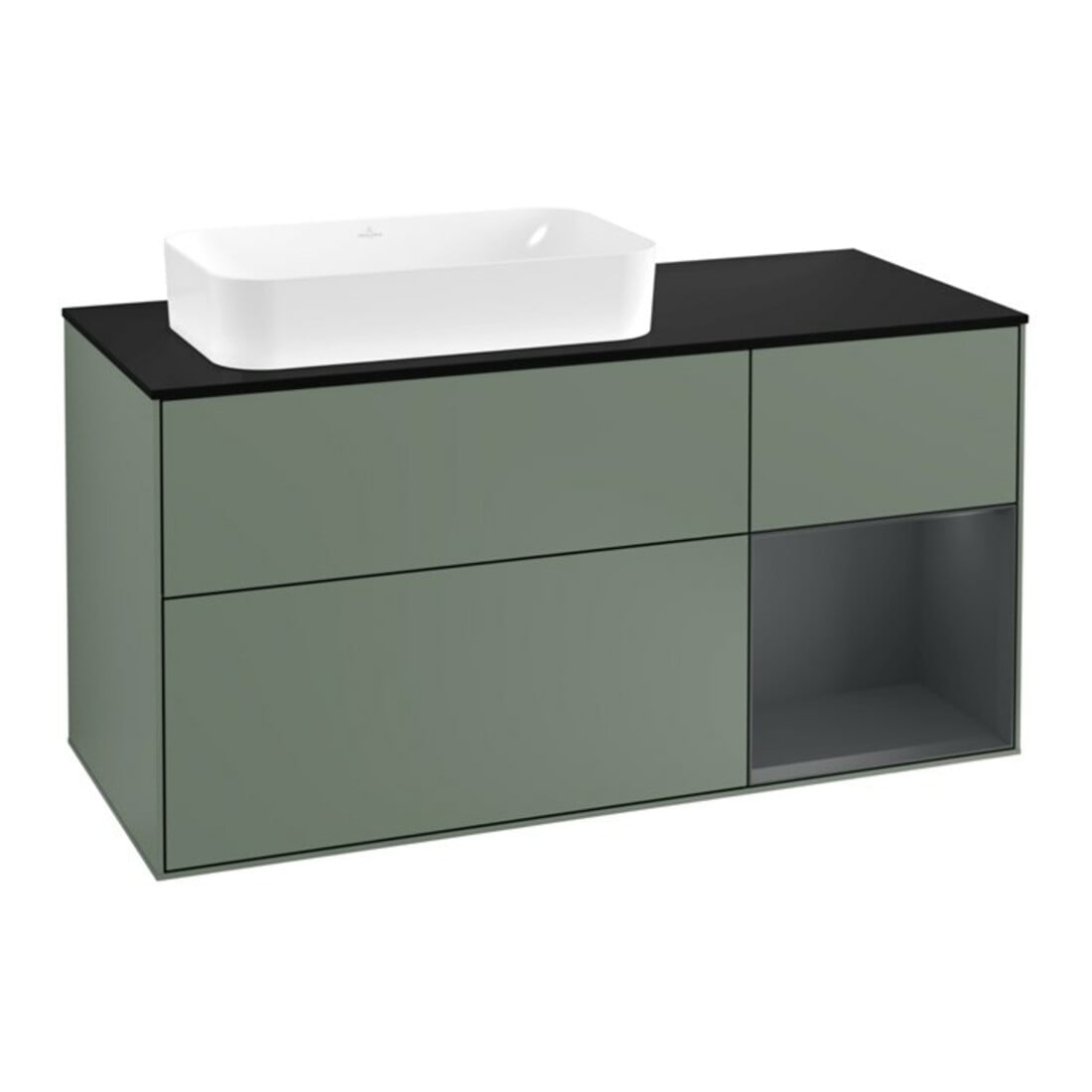 V&B Meuble sous lavabo Finion 120 cm, Pl blanc mat, Rg rouge médium brillant, Ol mat laqué