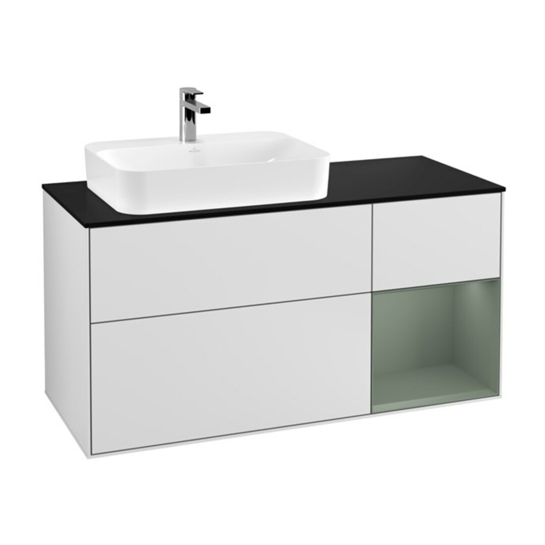 V&B Meuble sous lavabo Finion 120 cm, Pl blanc mat, Rg rouge Olive mat Lac, blanc mat Lac