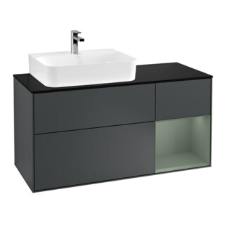 V&B Meuble sous lavabo Finion 120 cm, Pl blanc mat, Rg rouge Olive mat, md blanc mat laqué
