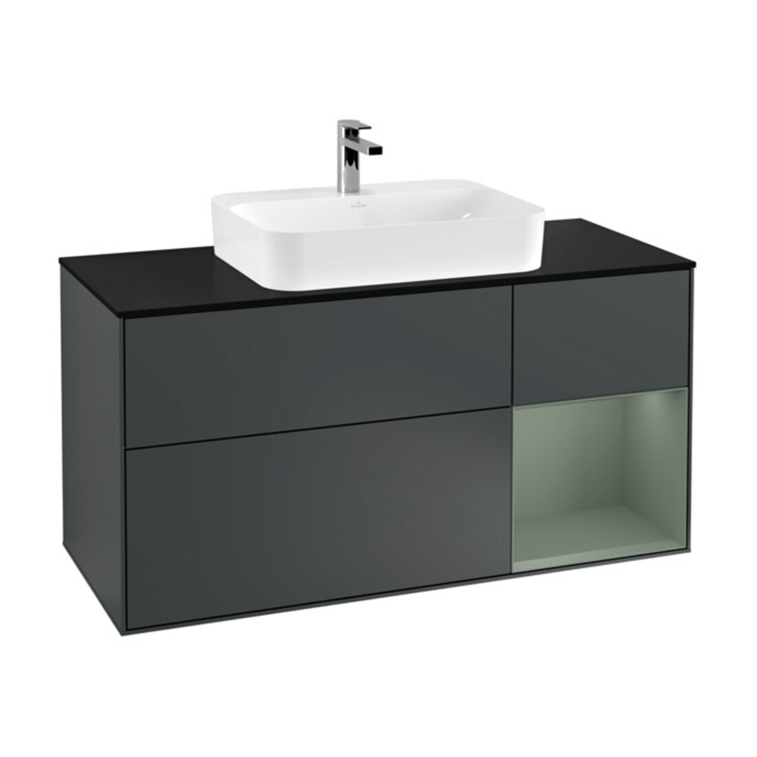 V&B Meuble sous lavabo Finion 120 cm, Pl blanc mat, Rg rouge Olympe mat, md blanc mat laqué