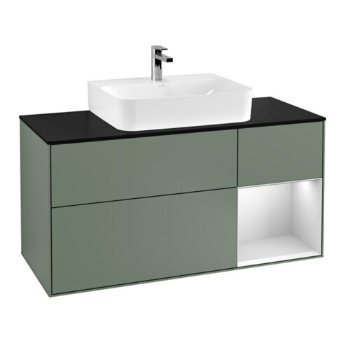 V&B Meuble sous lavabo Finion 120 cm, Pl blanc mat, Rg rouge warm Lac, Oli mat Lac