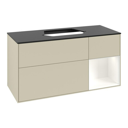 V&B Meuble sous lavabo Finion 120 cm, Pl blanc mat, Rg rouge warm Lac, si gris mat Lac