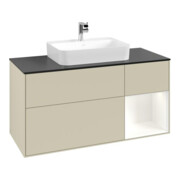 V&B Meuble sous lavabo Finion 120 cm, Pl blanc mat, Rg rouge warm Lac, si gris mat Lac-3