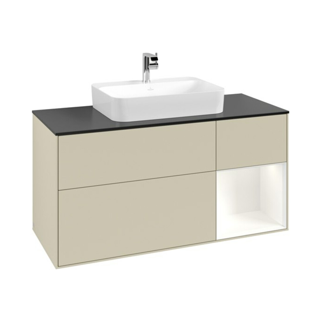 V&B Meuble sous lavabo Finion 120 cm, Pl blanc mat, Rg rouge warm Lac, si gris mat Lac