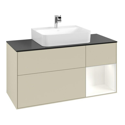 V&B Meuble sous lavabo Finion 120 cm, Pl blanc mat, Rg rouge wengé mat Lac, si Gris mat Lac