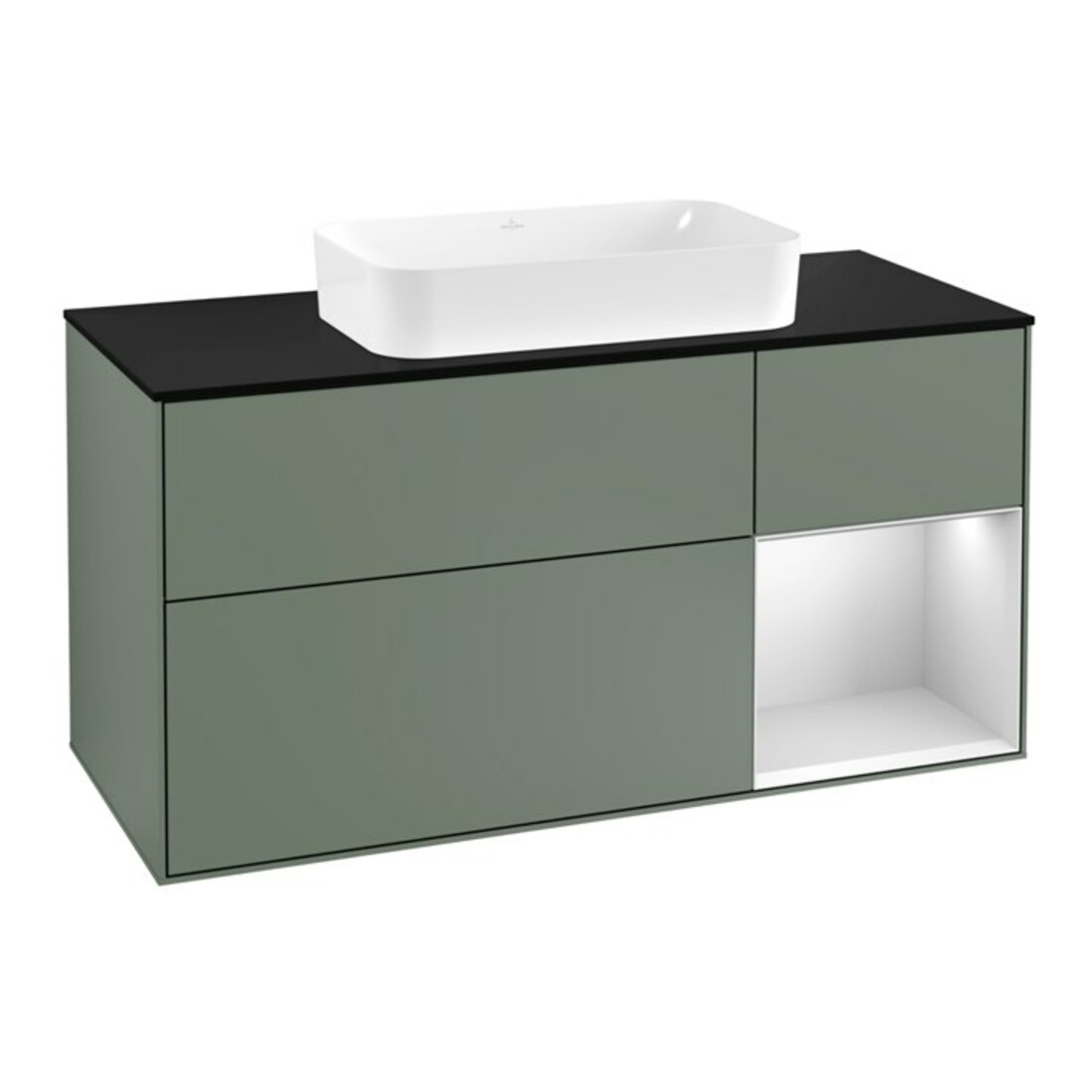 V&B Meuble sous lavabo Finion 120 cm, Pl blanc mat, Rouge warm mat Lac, Olive mat Lac