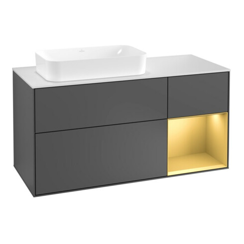 V&B Meuble sous-lavabo Finion 120 cm, Pl blanc mat, Tiroir à droite, Anthracite mat