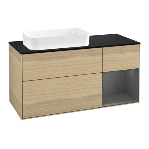 V&B Meuble sous lavabo Finion 120 cm, Pl blanc mat, Tiroir anthracite mat, Ouv. à ven