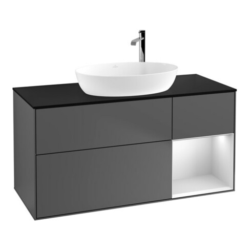 V&B Meuble sous lavabo Finion 120 cm, Pl blanc mat, Tiroir blanc laqué, Anthracite m