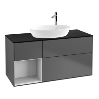 V&B Meuble sous lavabo Finion 120 cm, Pl blanc mat, Tiroir blanc laqué, Anthracite mat