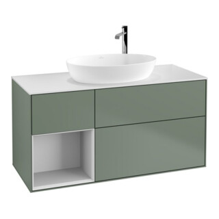 V&B Meuble sous lavabo Finion 120 cm, Pl blanc mat, Tiroir blanc laqué, Poignée métal laqué
