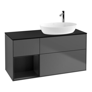 V&B Meuble sous lavabo Finion 120 cm, Pl blanc mat, Tiroir bleu mat Lac, Anthracite mat