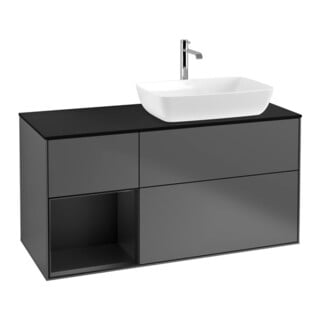 V&B Meuble sous lavabo Finion 120 cm, Pl blanc mat, Tiroir bleu mat Lac, Anthracite mat