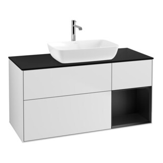 V&B Meuble sous lavabo Finion 120 cm, Pl blanc mat, Tiroir bleu mat laqué, blanc mat laqué